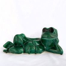 Load image into Gallery viewer, Fantastic vintage retro ceramic figural planter of a bikini clad, sunglass wearing sexy lounging green frog. A great decor piece or plant this froggy some hair with your fave houseplant or succulent. It&#39;s just so funky and in the running to be voted the internet&#39;s &#39;sexiest&#39; frog!   In excellent  condition free from chips/cracks.  Measures 12&quot; x 4-1/2&quot; x 5&quot;
