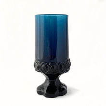 Load image into Gallery viewer, We&#39;re digging the unique design of this vintage Franciscan &quot;Madeira Dark Blue&quot; iced tea glass. This is a heavy weighted goblet produced by Tiffin Glass between 1971 - 1973. It will compliment your tablescape beautifully!  In excellent condition, free from chips/cracks.  Measures 2-7/8&quot; x 6-1/2&quot;
