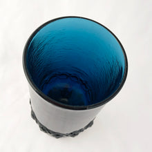 Load image into Gallery viewer, We&#39;re digging the unique design of this vintage Franciscan &quot;Madeira Dark Blue&quot; iced tea glass. This is a heavy weighted goblet produced by Tiffin Glass between 1971 - 1973. It will compliment your tablescape beautifully!  In excellent condition, free from chips/cracks.  Measures 2-7/8&quot; x 6-1/2&quot;
