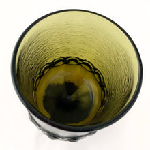 Load image into Gallery viewer, We&#39;re digging the unique design of these vintage Franciscan &quot;Madeira Olive Green&quot; juice or wine glass. These heavy weighted goblets were produced by Tiffin Glass between 1973 - 1976. These will compliment your tablescape beautifully!  In excellent condition, free from chips/cracks.  Measures 2 7/8 x 4 7/8 inches
