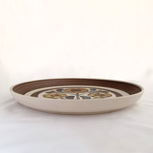 Load image into Gallery viewer, Rich and warm perfectly describes the cozy vibes of this vintage &quot;Mayflower&quot; dinner plate with rich tones of brown, tan and gray florals with brown bands. Designed by Gill Pemberton and produced by Denby-Langley in England, between 1965 - 1982.  In good vintage condition, free from chips/cracks, minor wear.  Measures 10-1/8&quot;
