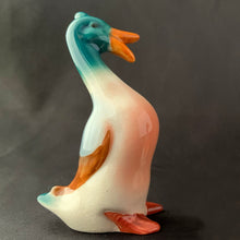 Load image into Gallery viewer, Charming vintage hand painted porcelain miniature standing Mallard duck figurine. Produced by Beswick, England.   In excellent condition, no chips or cracks. Handwritten mark 4L.  Measures approximately 2&quot; tall
