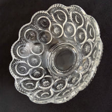 Load image into Gallery viewer, Sweet vintage clear pressed glass footed nappy dish in the &quot;Moon and Stars&quot; pattern. Produced by Smith Glass, USA.  In excellent condition, free from chips.  Measures 4 1/2 x 2 1/4 inches
