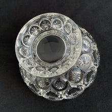 Load image into Gallery viewer, Sweet vintage clear pressed glass footed nappy dish in the &quot;Moon and Stars&quot; pattern. Produced by Smith Glass, USA.  In excellent condition, free from chips.  Measures 4 1/2 x 2 1/4 inches

