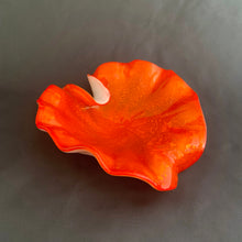 Load image into Gallery viewer, Murano art glass 1950 1960 vintage Fratelli Toso ashtray bowl orange copper aventurine sparkly cased white shell swirls reflective Italy Italian Venice Venetian home decor unique gift hand blown freelton hamilton antique mall flea market style mid century toronto canada seller reseller shop store community retro sculptural gift smoking tobacciana Christmas Chanukah Hanukkah Holiday Shopping Ideas Small Local Business Woman Owned Women
