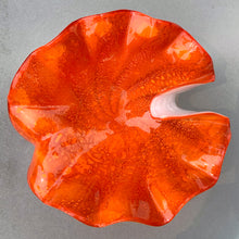 Load image into Gallery viewer, Murano art glass 1950 1960 vintage Fratelli Toso ashtray bowl orange copper aventurine sparkly cased white shell swirls reflective Italy Italian Venice Venetian home decor unique gift hand blown freelton hamilton antique mall flea market style mid century toronto canada seller reseller shop store community retro sculptural gift smoking tobacciana Christmas Chanukah Hanukkah Holiday Shopping Ideas Small Local Business Woman Owned Women
