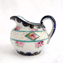 Load image into Gallery viewer, Vintage Hand Painted Cobalt Blue, Pink, Green, Gold w/ White Moriage Porcelain Creamer Japan Breakfast Brunch Lunch Dinner Dessert Entertaining Party Special Occasion Tableware Glassware Home Decor Boho Bohemian Shabby Chic Cottage Farmhouse Victorian Mid-Century Modern Industrial Retro Flea Market Style Unique Sustainable Gift Antique Prop GTA Eds Mercantile Hamilton Freelton Toronto Canada shop store community seller reseller vendor Collector Collection Collectible
