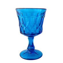 Load image into Gallery viewer, Set of four vintage blue Perspective wine glasses or water goblets. Crafted by Noritake, Japan, 1970 - 1985. A gorgeous addition to your bar's stemware collection!

In excellent condition, no chips.

Each measures 3 7/8 x 6 1/2 inches

Capacity 8 ounces
