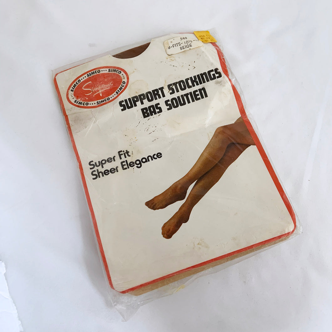 Vintage pair of thigh high nylon/lycra support stockings in size 10-1/2-12. Pair with your favourite garter belt. Produced by Simpsons.   In new, never worn condition, in original package.