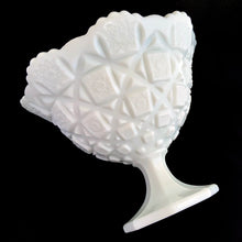 Load image into Gallery viewer, Pretty vintage white milk glass footed round bowl in the &quot;Old Quilt&quot; pattern. Produced by the Westmoreland Glass Company between 1940 - 1984.  In excellent condition, free from chips/cracks.  Dimensions: 7-3/16&quot; x 5-5/8&quot;

