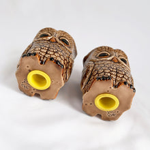Load image into Gallery viewer, Vintage Large Hand Painted Ceramic Owl Salt &amp; Pepper Shaker Set, Sleepy Hollow USA 1980s
