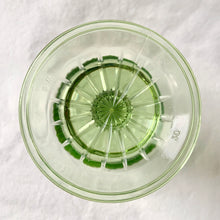 Load image into Gallery viewer, Stunning apple green vintage style footed water goblet. The glass has a starburst foot and the lower half of each glass has a ribbed detail. A beautiful addition to any tablescape!  In excellent condition, free from chips or cracks. Made by Martha Stewart in the USA.  Measures 3 1/2 x 6 1/2 inches  Capacity 15 fluid oz
