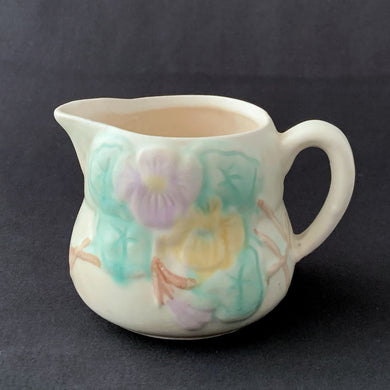 Vintage Ceramic Pink Yellow Green Raised Pansy Creamer Avon Ware England Home Decor Boho Bohemian Shabby Chic Cottage Farmhouse Mid-Century Modern Industrial Retro Flea Market Style Unique Sustainable Gift Antique Prop GTA Hamilton Toronto Canada shop store community seller reseller vendor