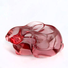Load image into Gallery viewer, Adorable cranberry pink candle holder of a bunny rabbit. Produced by Indiana Glass Company in the USA.  In excellent condition, no chips or cracks. Includes tea light candle.  Measures 4-1/2&quot; x 3&quot; x 2-1/2&quot;
