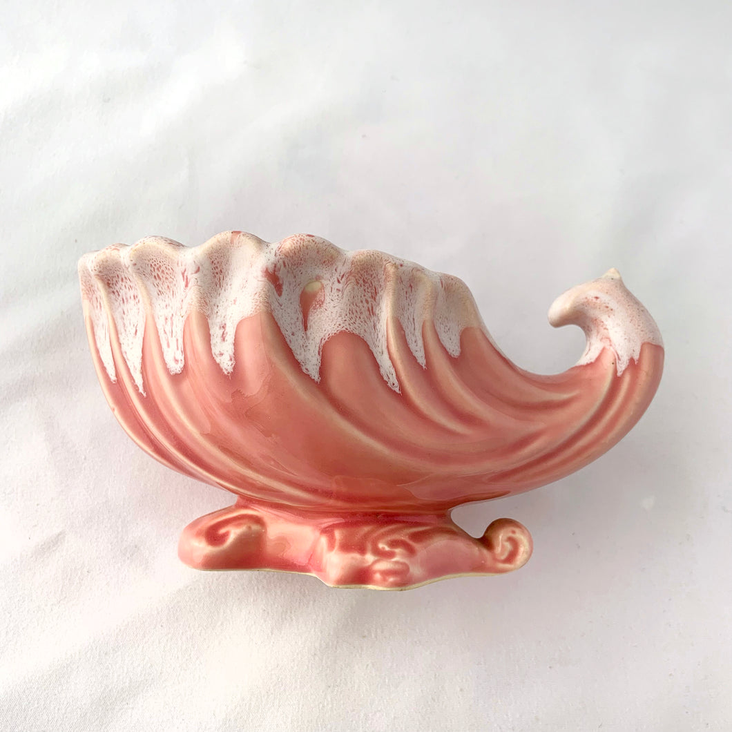 Vintage White Drip Glaze Pink Cornucopia Horn-of-Plenty Footed Planter, UPCO USA