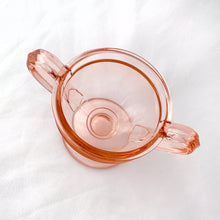 Load image into Gallery viewer, Art Deco Vintage Pink Pressed Glass Double Handled Sugar Bowl Simple Pretty Elegant Trophy Urn Home Decor Boho Bohemian Shabby Chic Cottage Farmhouse Mid-Century Modern Industrial Retro Flea Market Style Unique Sustainable Gift Antique Prop GTA Hamilton Toronto Canada shop store community seller reseller vendor vanity bathroom office
