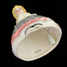 Load image into Gallery viewer, Vintage pink prayer lady bell. Produced by Enesco for Giftcraft, Japan, circa 1950s. A sweet kitsch kitchen collectible!  In excellent vintage condition, free from chips/cracks/repairs. Minor flea bit to the inside rim.  Measures approximately 4-1/2&quot; tall
