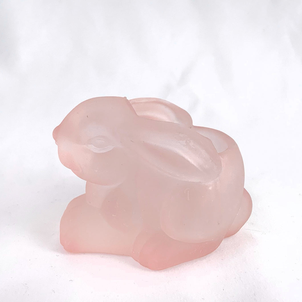 Vintage pink satin glass bunny rabbit votive candle holder. The perfect addition to your rabbit collection. Dress up your Easter decor with this little sweetheart!  In excellent condition, free from chips.  Measures 3 1/2 x 2 5/8 x 2 1/2 inches   