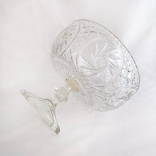 Load image into Gallery viewer, Vintage Crystal Pedestal Bowl Compote Trifle Catchall Cut in Pinwheel Star Compote Pattern Sparkly Ding Octagonal Octagon Round Fruit Tableware Glassware Lead Diamond Hatch Pin Wheel Dessert Centrepiece Centerpiece Gift Wedding Special Occasion Entertain Dinner Party Elegant Upscale Rich Celebration Toronto Hamilton Freelton Antique Mall Store Shop Community Canada
