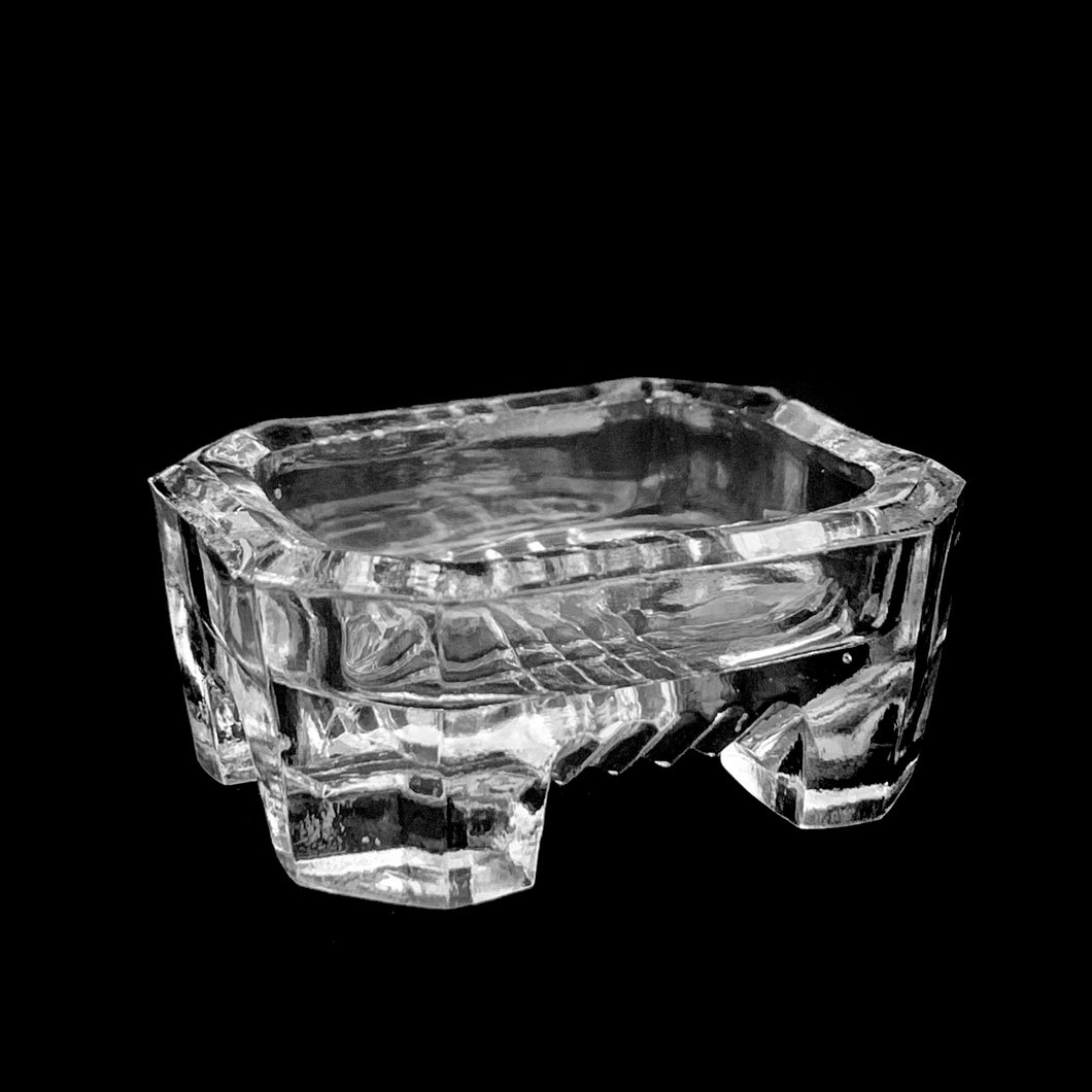 Set of four vintage art deco style clear pressed glass rectangular footed salt cellars.  Each measures 1-7/8 x 1-1/2 x 3/4 inches  In good vintage condition.
