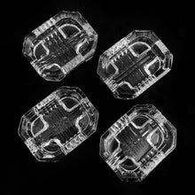 Load image into Gallery viewer, Set of four vintage art deco style clear pressed glass rectangular footed salt cellars.  Each measures 1-7/8 x 1-1/2 x 3/4 inches  In good vintage condition.
