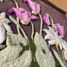 Load image into Gallery viewer, Vintage Punch Needle Cyclamen Floral Embroidery on Textured Velvet, Framed
