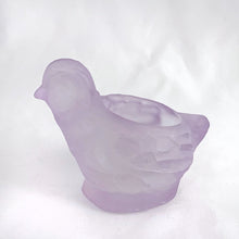 Load image into Gallery viewer, Purple Satin Glass Figural Chicken Candle Votive Holder Romantic Candlelight Ambiance Tableware Glassware Home Decor Boho Bohemian Shabby Chic Cottage Farmhouse Victorian Mid-Century Modern Industrial Retro Flea Market Style Unique Sustainable Gift Antique Prop GTA Eds Mercantile Hamilton Freelton Toronto Canada shop store community seller reseller vendor Collector Collection Collectible
