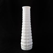 Load image into Gallery viewer, Tall and elegant vintage white milk glass 8-1/2&quot; floral bud vase with a quilted square pattern. Produced by the E.O. Brody Glass Company.  In excellent condition, free from chips/cracks.  Measures 2-1/2&quot; x 8-1/2&quot;
