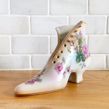 Load image into Gallery viewer, Vintage Victorian style white porcelain boot or high sided shoe with pink and yellow roses with gold trim. Produced by RS Prussia.  In excellent condition, free from chips/cracks/repairs.  Dimensions: 6&quot; x 2-3/4&quot; x 4&quot;
