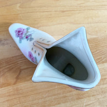 Load image into Gallery viewer, Vintage Victorian style white porcelain boot or high sided shoe with pink and yellow roses with gold trim. Produced by RS Prussia.  In excellent condition, free from chips/cracks/repairs.  Dimensions: 6&quot; x 2-3/4&quot; x 4&quot;

