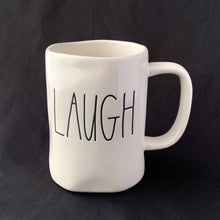 Load image into Gallery viewer, Artisan Collection Rae Dunn laugh Mug Magenta 202 Collectible Hot Cup Ceramic Cream Coloured Black All Caps Hand Written Font Script Large Oversize coffee tea hot chocolate latte cider drink Tableware Glassware Home Decor Boho Bohemian Shabby Chic Cottage Farmhouse Victorian Mid-Century Modern Industrial Retro Flea Market Style Unique Sustainable Gift Antique Prop GTA Eds Mercantile Hamilton Toronto Canada shop store community seller reseller vendor
