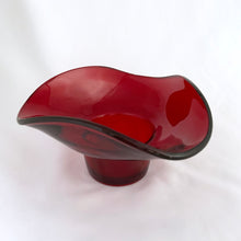 Load image into Gallery viewer, Mid-century vintage hand blown glass free form deep red candy bowl. Perfect for candies or nuts. Could be used a a candle votive holder too!  In excellent condition, free from chips/cracks.  Measures 6-1/2&quot; x 3-1/2&quot;
