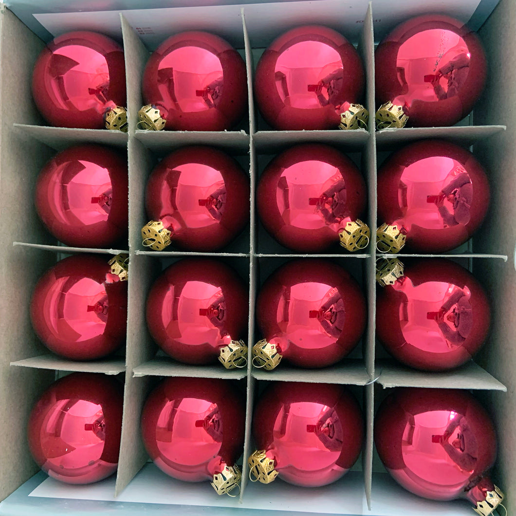 Vintage Box of 16 Glass Red Ball Christmas Tree Ornaments, Alderbrook Canada