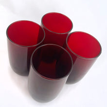 Load image into Gallery viewer, A great vintage mid-century modern set of four 9oz &quot;Roly Poly Royal Ruby&quot; flat tumbler glasses. Produced by the Anchor Hocking Glass Co., between 1950 and 1965.  In excellent condition, no chips or cracks.  Size: 2-1/2&quot; x 4-1/4&quot;  Capacity 9 ounces JacksDaughterVintage Etsy
