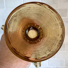 Load image into Gallery viewer, Lovely amber hobnail glass vase with ruffled edge and ribbed pedestal foot. Produced by the Fenton Art Glass, pre-1970. Use for a flower vase or makes a whimsical candy dish!  In excellent condition, free from chips or cracks. Unmarked.  Measures 6 1/2 x 6 1/4 inches
