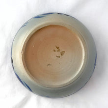 Load image into Gallery viewer, Beautiful salt glazed pottery has such a magical quality with its simple, yet decorative shapes, typically cream coloured stoneware pottery with cobalt blue designs. As a functional piece, it lends itself to many decor styles. This one would make a charming catchall or decor piece.  In excellent condition, no chips or cracks. Unmarked.  Measures 6 7/8 x 2 7/8 inches
