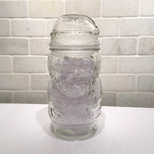 Load image into Gallery viewer, 1970s Vintage Retro Vintage Clear Glass Santa Claus Apothecary Jar Canada Food Storage Canister Candy Candies Cane Kitchen Bathroom Shabby Chic Farmhouse Flea Market Style Freelton Antique Mall Toronto Canada seller reseller community store shop vendor
