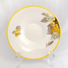 Load image into Gallery viewer, Lovely vintage Phlox Yellow Trim teacup, saucer and salad plate trio. Produced by Shelley, England. Circa 1940. In excellent vintage condition, free from chips/cracks. Minor manufacturer&#39;s defect on rim of salad plate and underside has slight discoloration (see photos).  Cup measures 3-1/4&quot; x 2-5/8&quot; with registration mark &quot;795072&quot; and a green infinity sign.  Saucer measures 5-3/8&quot; marked &quot;071 D&quot;  Plate measures 6-7/8&quot; &quot;IDEAL CHINA No. C.R.071&quot; yellow &quot;C&quot; 2 dots
