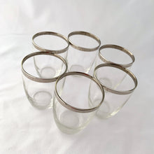 Load image into Gallery viewer, Vintage Mid-Century Modern Dorothy Thorpe Style Silver Banded Whiskey Lowball Cocktail Glasses Bar Cart Barscape Tableware Glassware Drinking Barware Roly Poly Unique Hostess Housewarming Gift Mad Men Hollywood Glam Glamour Glamorous Entertain Party Dinner Unique Housewarming Hostess Gift Freelton Hamilton Antique Mall Toronto Canada Store Shop Community Seller Reseller Vendor GTA

