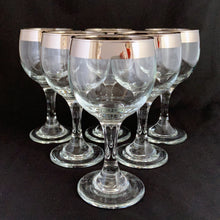 Load image into Gallery viewer, Vintage Dorothy Thorpe Style Silver Banded Wine Glass Glasses Home Decor Boho Bohemian Shabby Chic Cottage Farmhouse Victorian Mid-Century Modern Industrial Retro Flea Market Style Unique Sustainable Gift Antique Prop GTA Eds Mercantile Hamilton Freelton Toronto Canada shop store community seller reseller vendor Tableware Glassware Bar Barware Cart Mad Men Cocktail Happy Hour Party Frosted Game Entertain 1950s 1960s 
