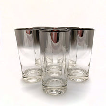 Load image into Gallery viewer, Vintage Mid Century Vintage Mid Century Silver Fade 10oz High Ball Cocktail Glasses, Six (6) 10 Ten oz Dorothy Thorpe High Ball Cocktail Glasses High Hi Ball Highball Cocktail Glass Bar Barware Cart Entertain Dinner Water Alcohol Liquor Drinking Drinks Party 1960s MCM Retro Flea Market Style shabby Chic Freelton Hamilton Antique Mall Toronto Canada Queens Lustre Shop Store Community
