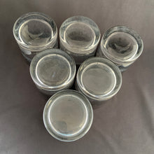 Load image into Gallery viewer, Mid-century vintage silver fade lowball whiskey glass tumblers are perfect for any occasion! These are decorated with a silver top that fades down to clear glass. These will certainly add some vintage glamour to your bar cart! Produced by Vitreon Queen&#39;s Lustreware.   All six glass are in good vintage condition, no chips or cracks with minor wear to the silver.  Size: 3-1/8&quot; x 4-1/8&quot;
