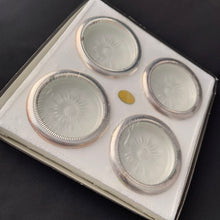 Load image into Gallery viewer, Vintage Set of Four (4) Crystal and Silver Plate Sunburst Coasters, Leonard of Italy
