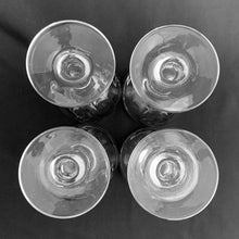 Load image into Gallery viewer, Mid-century vintage silver rimmed wine glasses with a silver are perfect for any occasion!  Decorated with a silver rim and band below. These will certainly add some vintage glamour to your bar cart!   In excellent condition, no chips or cracks.  Size: 3&quot; x 7&quot;
