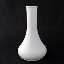 Load image into Gallery viewer, A very sweet white milk glass squat bud vase. Produced by the E.O. Brody Glass Company, circa 1970. Any flower arrangement will look beautiful in this simple, yet elegant vase. A perfect addition to any style of home decor and perfect for wedding flowers.  In excellent condition, no chips or cracks.  Size: 3-1/4&quot; x 6&quot;
