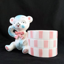 Load image into Gallery viewer, Vintage Seated Blue Teddy Bear w/ Pink White Ceramic Planter Shafford Ware Japan Houseplant Container Garden Succulent Plant Greenery Tableware Glassware Home Decor Boho Bohemian Shabby Chic Cottage Farmhouse Victorian Mid-Century Modern Industrial Retro Flea Market Style Unique Sustainable Gift Antique Prop GTA Eds Mercantile Hamilton Freelton Toronto Canada shop store community seller reseller vendor Collector Collection Collectible
