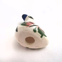Load image into Gallery viewer, Beautiful Mexican Tonala miniature folk art pottery swan bird figurine. This hand painted figurine is white with a nicely detailed face in black and blue with the body in pink, blue, green and brown florals. Signed &quot;MEX&quot;.  In excellent condition, no chips or cracks.  Measures approximately 1&quot; x 1-3/8&quot; x 1-5/8&quot; tall
