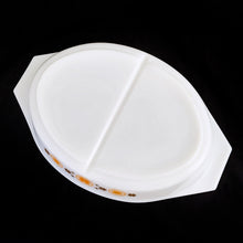 Load image into Gallery viewer, Vintage &quot;Town and Country&quot; divided casserole lidded baking/serving dish in the colours of brown and orange starbursts on white. Possibly designed by Philip Johnson for PYREX. Produced by Corning Glass Works, USA,  1963-1967. The perfect cooking and storage solution!  In excellent condition, free from chips/cracks. Colours are vibrant.  Casserole measures 12 1/2 x 8 1/2 x 2 inches  Lid 12 3/4 x 8 3/8 x 1 7/8 inches
