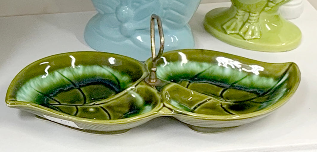 Vintage Two Leaf Handled Serving Dish for Candies, Nuts or Nibbles