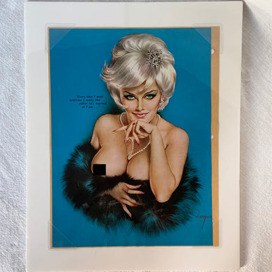 This super sexy image was created by Alberto Vargas. This print was taken from a collector's scrapbook so the print is glued to a construction paper-like backing.